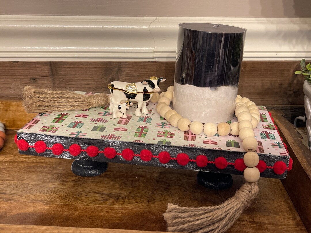 Farmhouse Riser Handpainted Decoupaged Christmas Pattern Stand - Etsy