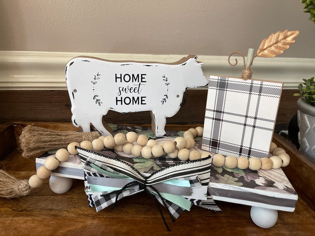 Farmhouse Riser Handpainted Decoupaged Fall Pumpkin Pattern Black ...