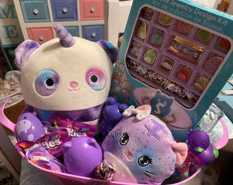 New Squishmallows Easter basket purple themed jewelry design kit candy