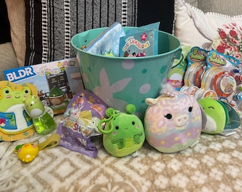 New Squishmallows Frog green themed Easter basket books cards  BLDR set