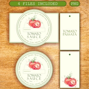 Etiquetas imprimibles para salsa de tomate (4 archivos PNG incluidos)