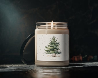 Bougie, Arbre aquarelle en bougie de soja parfumée pour la saison hivernale, 9oz