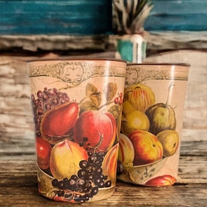 Vintage Tin Planter| Flower Pot | Floral Decorative | Metal Planter | Cachepot | Decorative Planter| Rustic Fruit Design| Spring Home Decor|