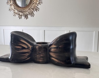 Vintage Black Bow Candle Holder Ceramic Ribbon Candlestick Coquette Decor Gothic Chic Cottagecore Home Accent
