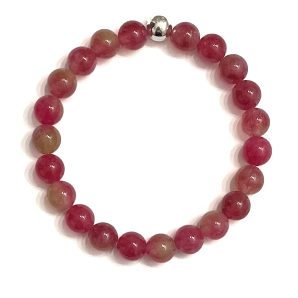 Gemstone Beaded Bracelet - Watermelon Tourmaline Bracelet | 8mm beads | Stretch Bracelet | Peaceful Therapy Bracelet | Healing Wrist