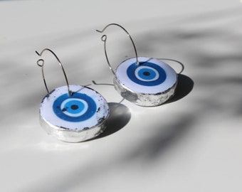Evil Eye  Creative Earrings, Personalized Gift for Her, Handmade Upcycled Paper Earrings, Modern Paper Earrings, Unique Artisan Jewelry