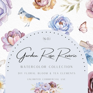 Watercolor Rose Clipart, Cottagecore Floral Clipart, Vintage Flowers, DIY Bouquet, Pastel Blooms, Romantic Florals, Tea, Commercial Use