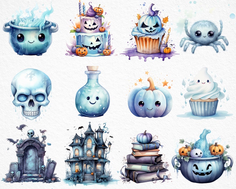 Aquarell Pastell Halloween Clipart, Pasteloween Clipart, süße Pastell Halloween Clipart, gruselige Pastell Clipart, Pastell Gespenst, kommerzielle Nutzung Bild 4