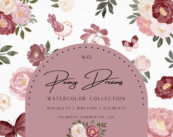 Watercolor Rust Bouquets, Dusty Rose Bouquets, Boho Florals, DIY Bouquet, Autumn Florals, Fall Flowers, Floral Clipart, Commercial Use