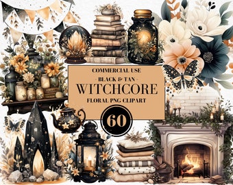 Witchcore Aquarell Clipart, Floral Witchcore, Witchy Cottagecore, Cottagecore Clipart, Boho, Hexe, magisch, wunderlich, kommerzielle Nutzung