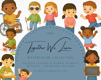 School Children Clipart, Inclusive Teachers and Students PNG, Classroom Diversity, Disabilities, School, Back to School, Commercial Use