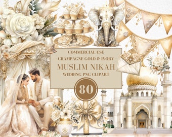 Watercolor Muslim Nikah Wedding Celebration Clipart, Islamic Wedding Clipart, Indian Wedding, Gold, Nikah Clipart, Ismaili, Commercial Use