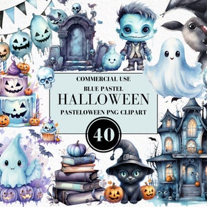 Aquarell Pastell Halloween Clipart, Pasteloween Clipart, süße Pastell Halloween Clipart, gruselige Pastell Clipart, Pastell Gespenst, kommerzielle Nutzung Bild 1