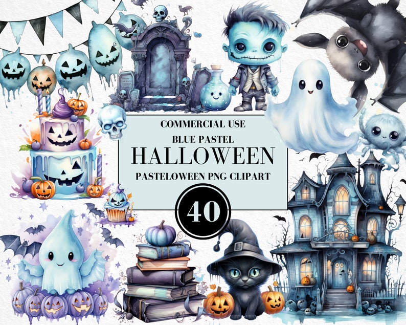 Aquarell Pastell Halloween Clipart, Pasteloween Clipart, süße Pastell Halloween Clipart, gruselige Pastell Clipart, Pastell Gespenst, kommerzielle Nutzung Bild 1