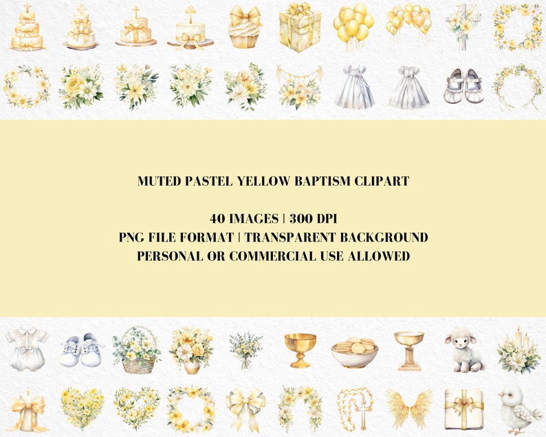 Watercolor First Communion Clipart, Pastel Yellow, Baptism Clipart ...