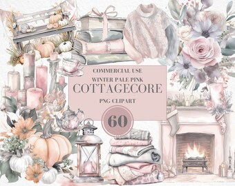 Cottagecore Watercolor Clipart, Winter, Autumn Clipart, Fall Clipart, Cozy Clipart, Cottagecore Clipart, Farmhouse, Flowers, Commercial Use