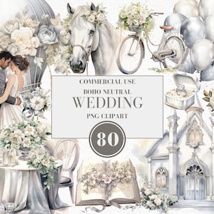 Watercolor Wedding Celebration Clipart, Romantic Wedding, Boho Wedding, Neutral, Wedding Elements for Invitations, Bridal, Commercial Use