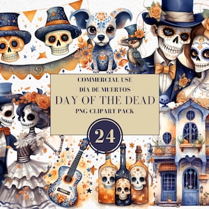 Mignon jour des morts Clipart, Día de Los Muertos, La Catrina, Sugar Skull Clipart, Halloween mexicain, Sugar Skull Mariachi, utilisation commerciale