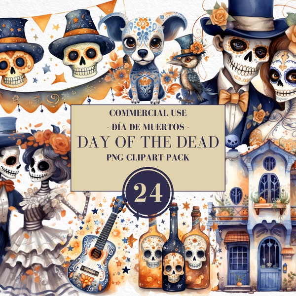 Cute Day of the Dead Clipart, Día de Los Muertos, La Catrina, Sugar Skull Clipart, Mexican Halloween, Sugar Skull Mariachi, Commercial Use