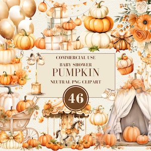 Watercolor Pumpkin Clipart, Watercolor Baby Shower Clipart, Neutral Pumpkin Clipart, Boho, Autumn Farmhouse, Fall Clipart, Commercial Use