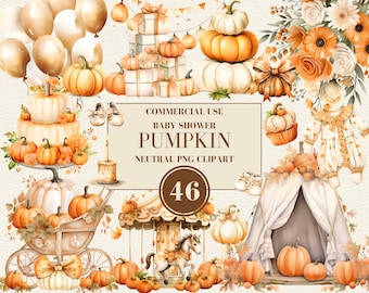Watercolor Pumpkin Clipart, Watercolor Baby Shower Clipart, Neutral Pumpkin Clipart, Boho, Autumn Farmhouse, Fall Clipart, Commercial Use