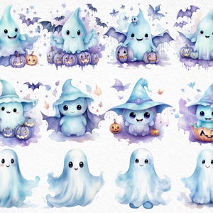 Aquarell Pastell Halloween Clipart, Pasteloween Clipart, süße Pastell Halloween Clipart, gruselige Pastell Clipart, Pastell Gespenst, kommerzielle Nutzung Bild 2