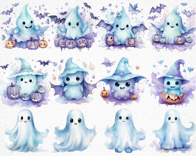 Aquarell Pastell Halloween Clipart, Pasteloween Clipart, süße Pastell Halloween Clipart, gruselige Pastell Clipart, Pastell Gespenst, kommerzielle Nutzung Bild 2