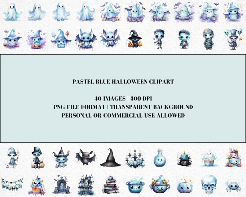 Aquarell Pastell Halloween Clipart, Pasteloween Clipart, süße Pastell Halloween Clipart, gruselige Pastell Clipart, Pastell Gespenst, kommerzielle Nutzung Bild 6