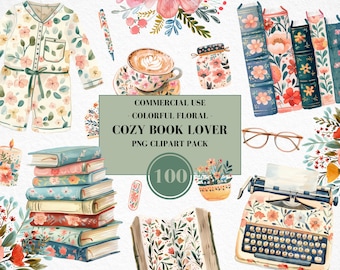 Floral Book Lover Clipart, Floral Books, Floral Planner Clipart, BookTok, Bookish, Cozy, Journal Clipart, Reading, Bookworm, Commercial Use