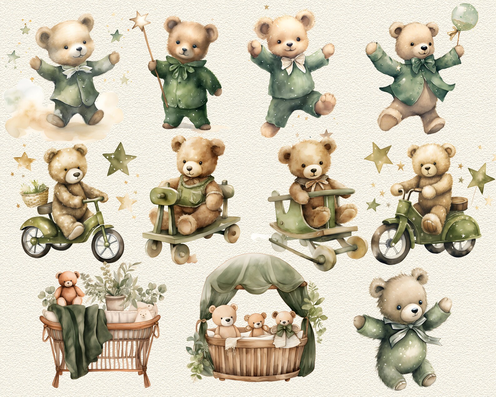 Watercolor Teddy Bear Clipart for Boy, Watercolor Baby Shower Clipart ...