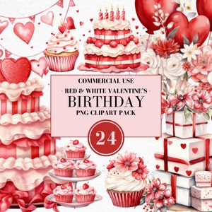 Watercolor Valentine&#39;s Birthday Clipart, Watercolor Birthday Clipart, Valentine Elements, Valentine&#39;s Party, V-Day Party, Commercial Use