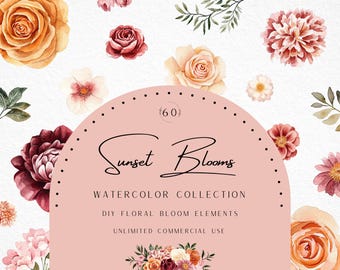 Watercolor Orange Bouquets, Dusty Rose Bouquets, Boho Florals, DIY Bouquet, Autumn Florals, Fall Flowers, Floral Clipart, Commercial Use