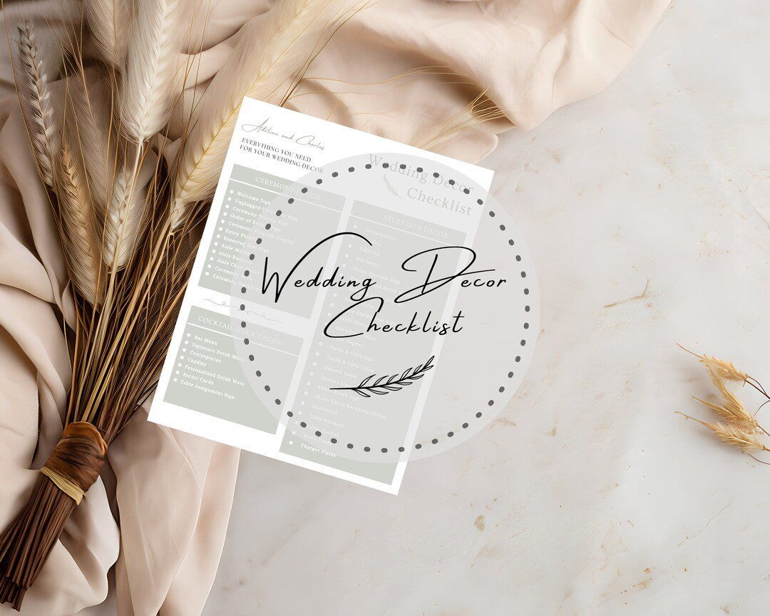 Wedding Decor Checklist Wedding Decor Checklist Template - Etsy