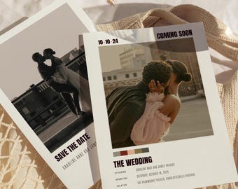 Mid-Century Modern Movie Poster Save the Date Template (Canva Editable, 5x7in Digital Download)