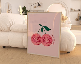 Mon Cheri Print, Cherry Disco Ball Digital Print