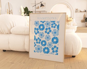 Hamptons Flower Market Print: Coastal Blue Floral Art (Digital Download)