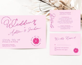 Whimsical Wedding Invitation Suite: Floral RSVP & Details (Digital Download)