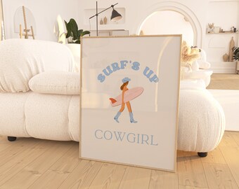 Coastal Cowgirl Surfer Girl Print: Surf's Up Wall Decor (Digital Download)