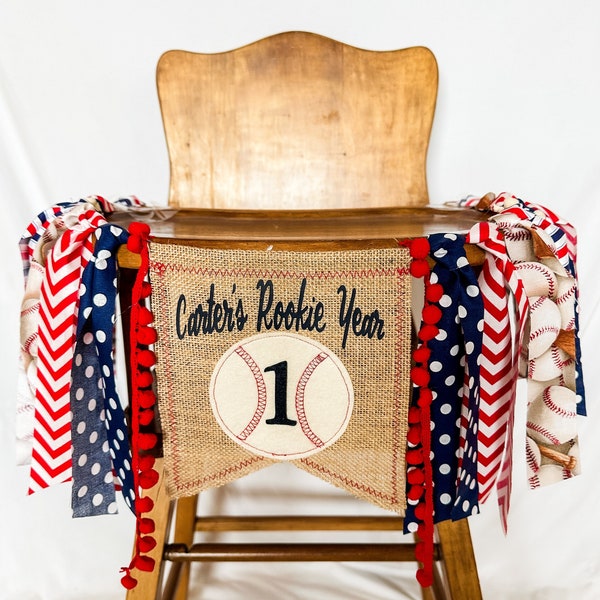 Baseball Highchair High Chair Banner First 1st One Birthday Party Cake Smash Decoration Garland Photo Prop Rookie Of The Year Sports Boy