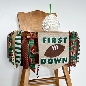 First Down Football Birthday Highchair Banner, 1st Sports Party Decor, Baby Boy Cake Smash, Customizable Team Colors, One Pennant Banner