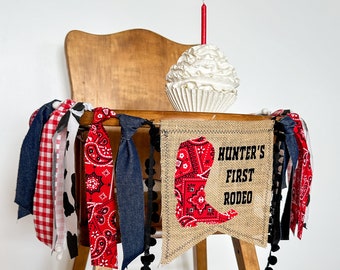 Cowboy First Birthday Highchair Banner, My 1st Rodeo High Chair Garland, Western Cake Smash Party, Wild One, Personalized Custom Baby Gift