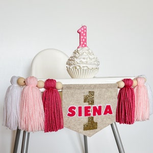 Pink 1st Highchair Banner, Personalized First Birthday, One Custom High Chair Banner, Shades of Pink And Gold Banner, Cake Smash Girl Party