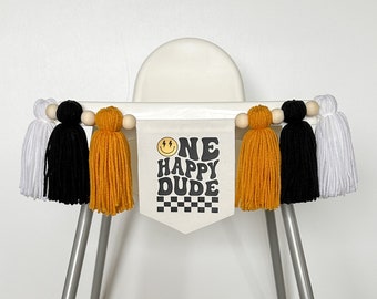One Happy Dude First Birthday Highchair Banner, Happy Face High Chair Decor, Cool Dude Cake Smash 1st Bday, One Groovy Party, Boy Photo Prop