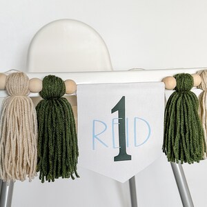 1st Boy Neutral High Chair Banner, Earth Tones Yarn Tassel Garland, Woodland First birthday, Cake Smash Garland, Outdoors Theme Banner