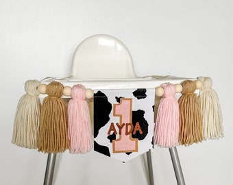 Cowgirl 1st Rodeo Highchair Banner, Personalized First Birthday, One Custom High Chair Banner, Country Western Farm Theme, Pink Barn Party