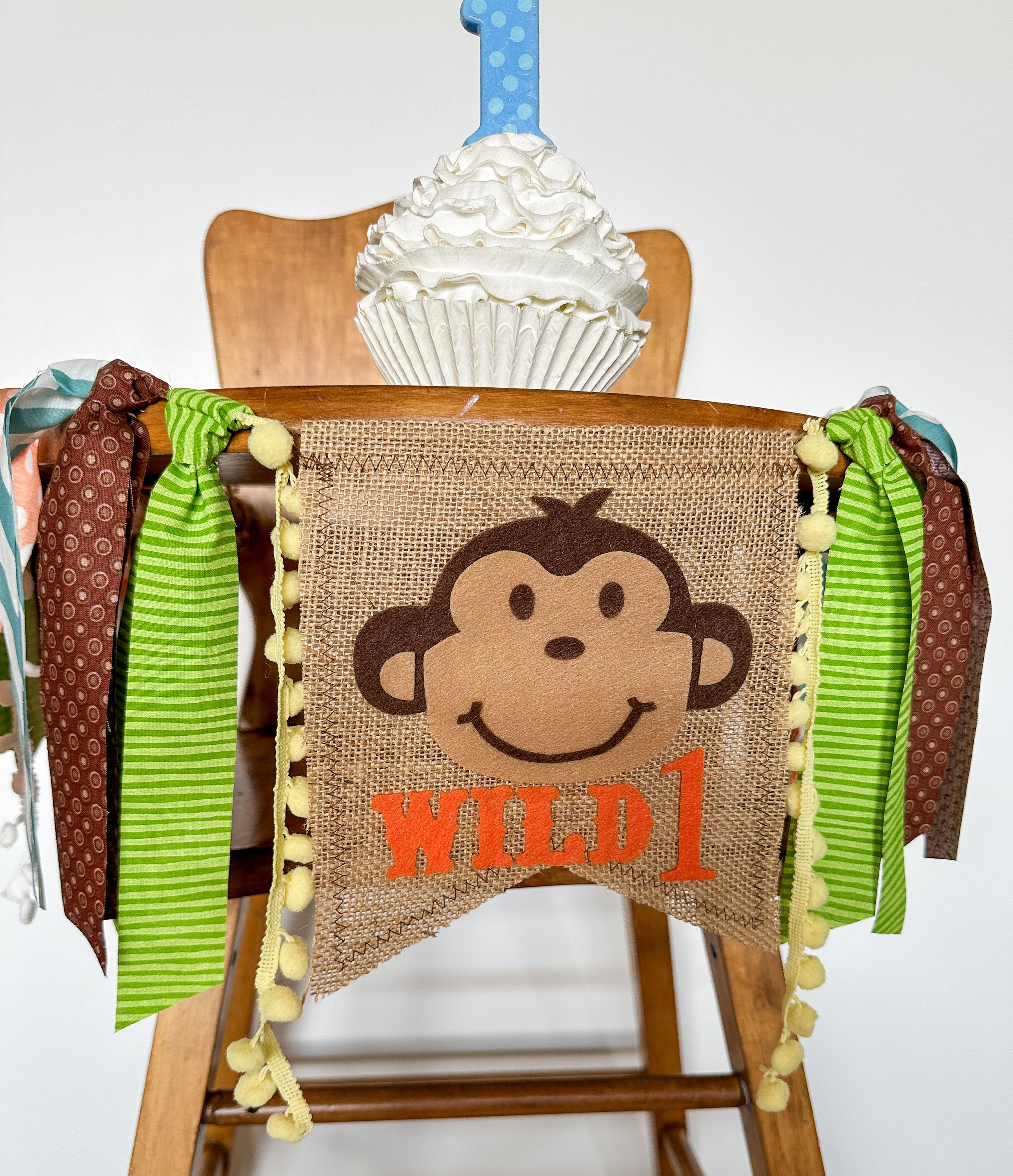 Monkey Boy First Birthday High Chair Banner - Foldable Decoration For Baby's 1st Birthday Party - View #8
