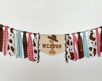 Cowboy First Birthday Highchair Banner, My 1st Rodeo High Chair Garland, Western Cake Smash Party, Personalized Custom Age Gift, Cowgirl Hat