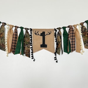 Deer Highchair Banner 1st Birthday Party High Chair One First Buck Camping Happy Camper Camo Fabric Hunting Woodland Onederland Onedeerful