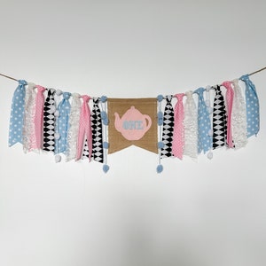 Tea Party Highchair Banner 1st Birthday Party Decoration High Chair One First Girl Onederland Onederful Wonderland Fabric Garland Sign