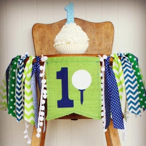 Golf Highchair Banner 1st One First Birthday Party Decoration High Chair Fabric Garland Hole In One Partee